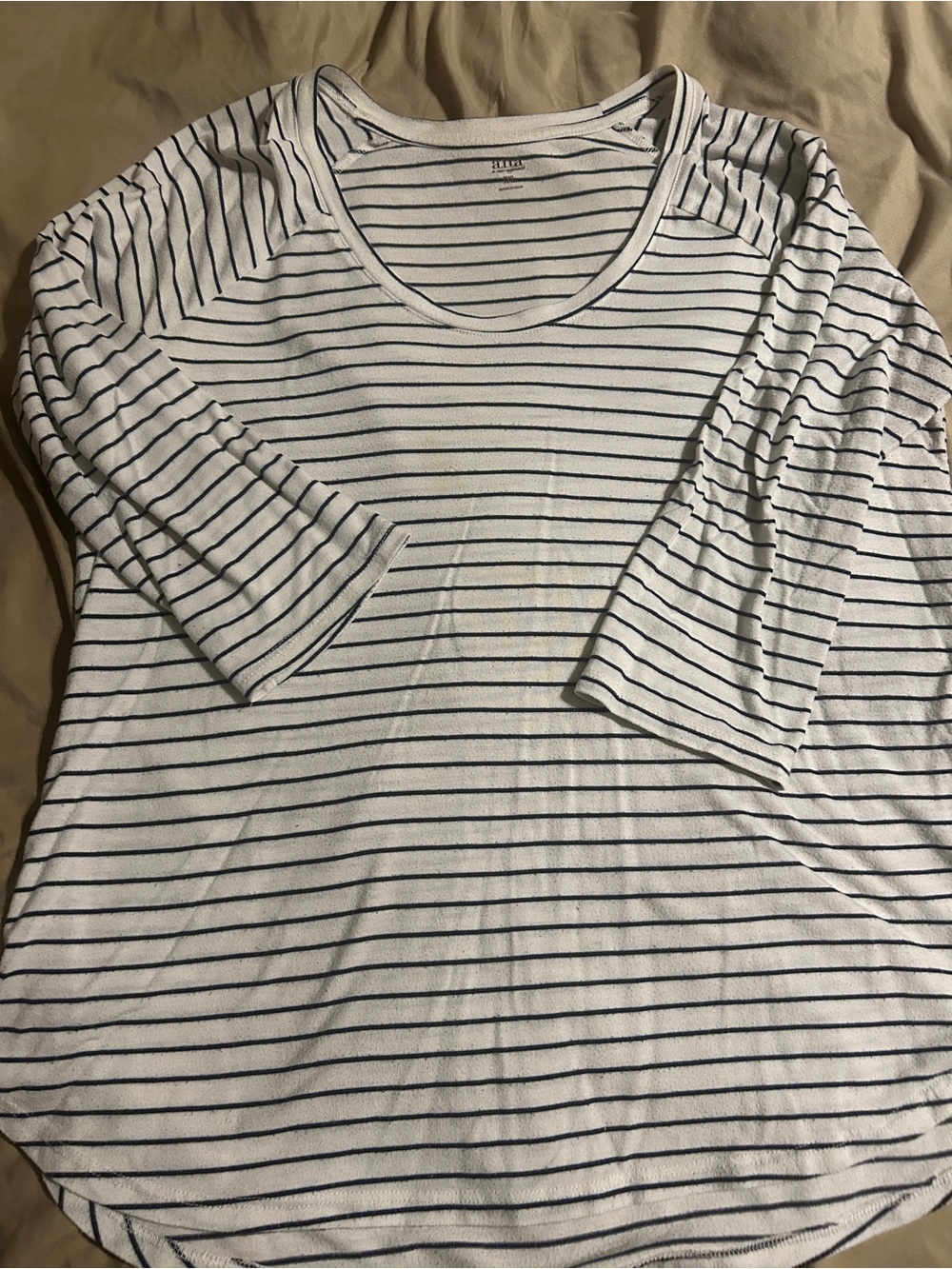 a.n.a White and Navy Stripe Scoop Neck Long Sleeve Top - Picture 2 of 5